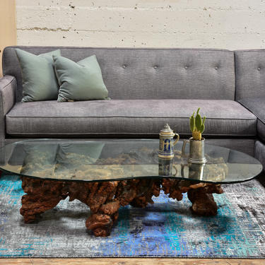Wood and Resin Vintage with Glass Top  Coffee table
