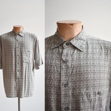 90s Black &amp; White Diamond Print Button Up Shirt 