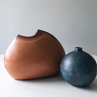 Post Modern Sculptural Cutout Vase Pottery Matte Glaze Italian design 