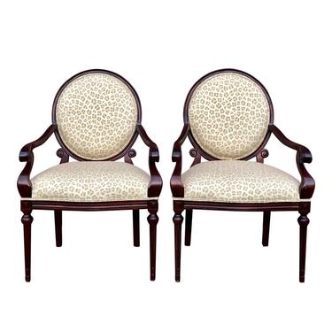 Pair of French Neoclassical Mahogany and Cheetah Print Accent Chairs 