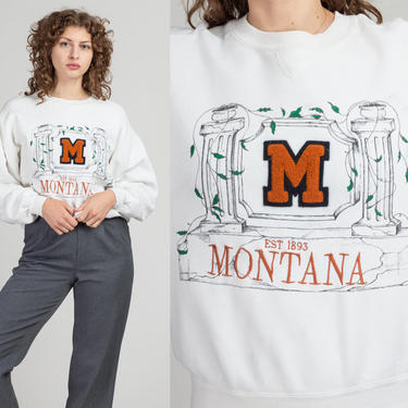 90s University Of Montana Sweatshirt - Men's Medium | Vintage White Russell Athletic Graphic Collegiate Pullover 
