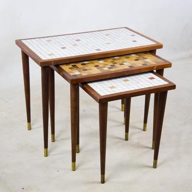 Set of 3 Mid-Century Modern Tiled Nesting Tables 