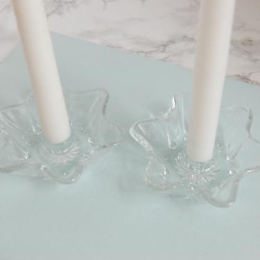 Vintage Glass Star Candlesticks - Short Glass Star Candle Holders - Glass Candleholders by PursuingVintage1