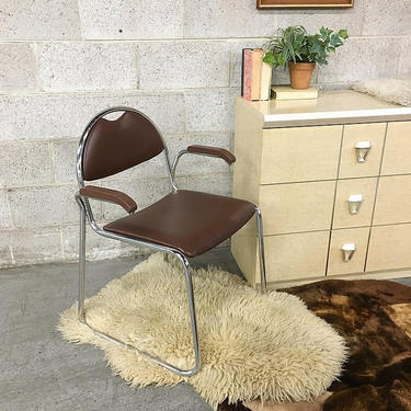 LOCAL PICKUP ONLY Vintage Chrome Chair Retro 1990's Silver Metal Frame + Brown Vinyl Office Chair for Living or Dining Room 