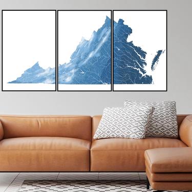 Virginia elevation and hydrological map print 11x17, 24x36 or 36x72 inches 
