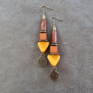 Long wooden earrings, Afrocentric African earrings, bold earrings, statement earrings, geometric earrings, rustic natural earrings, carved 2 