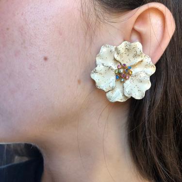 Mid Century Flower Clip On Earrings 