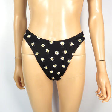 Vintage 90s High Cut Daisy Print Bikini Bottoms Made In USA Size M 