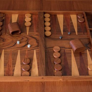 Vintage Rosewood and Walnut Backgammon Board Game Set 