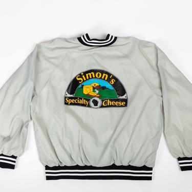 Vintage 80s Simon's Specialty Cheese Windbreaker - Men's Large, Women's XL | Grey Black Striped Wisconsin Lightweight Varsity Jacket 