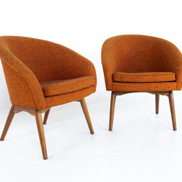 Milo Baughman for Thayer Coggin Mid Century Orange Upholstered Lounge Chairs - A Pair - mcm 