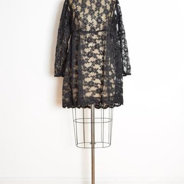 vintage 90s dress sheer black lace crochet babydoll grunge goth mini dress M L clothing 