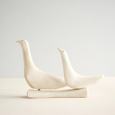 Vintage Hand Carved Bird Figurines from Bone, Carved White Birds 