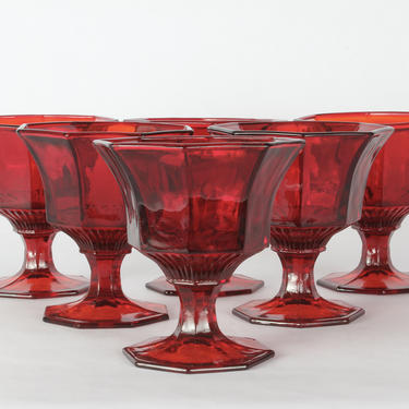 Vintage Glassware, Red Glassware, Thumbprint Glassware, Rudy Red, Wine Glassware, Ruby Red glassware, Goblets, Red, Set of 6 