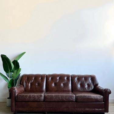 Vintage Button Tufted Leather Sofa