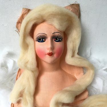 Vintage Boudoir Doll Face, Flapper Face, Hand Painted Cotton And Gauze Face, Crafting Supplies 