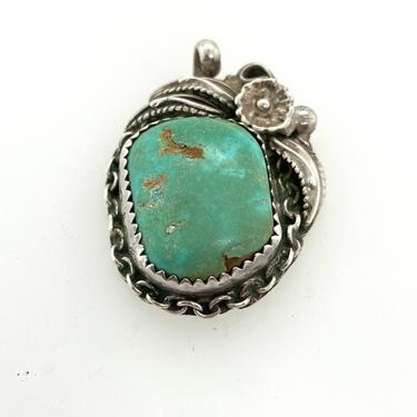 Vintage Artisan Green Turquoise Sterling Silver Pendant Necklace Signed SIST Native American Navajo 