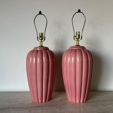 Vintage Pink Ceramic Glaze Decorative Table Lamps - a Pair 