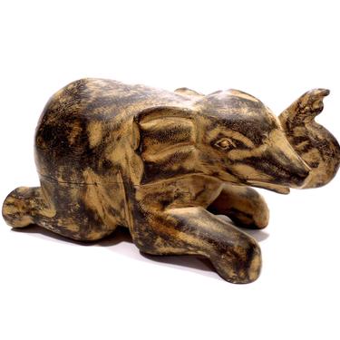 VINTAGE: Large Hand Carved Wood Elephant - Good Luck Sculpture - SKU 24-A-00008826 