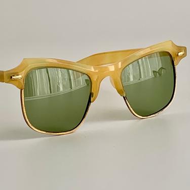 Vintage 1940'S Sunglasses - Apple Juice Colored Plastic Frames - Brass Details - New UV Glass Lenses 