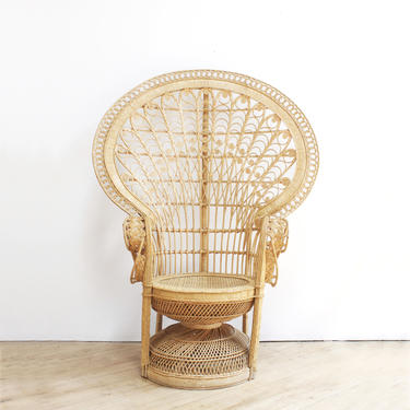 Vintage Wicker Peacock Chair- Rattan, Cane Emmanuel, Black Panther 