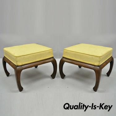 Pair of Vintage Chinoiserie Ming Style Box Seat Upholstered Ottomans Stools