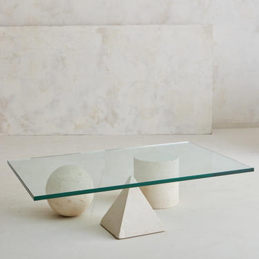 Geometric Limestone Shapes Coffee Table In the style of Massimo Vignelli