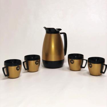 vintage coffee carafe and cups gold cups gold coffee cup vintage coffe cup vintage coffee mug 1950s carafe 50s carafe 50s cup 1950s cup 