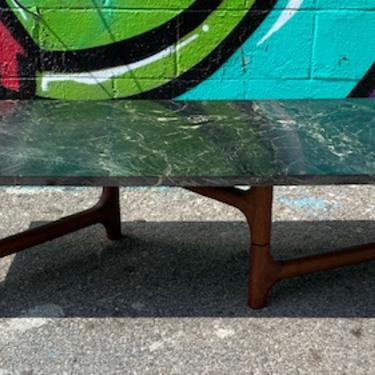 70’s Marble Sculptural Walnut Coffee Table