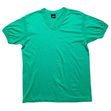 Vintage 1980s JOCKEY V-Neck T-Shirt ~ Fits M ~ Basic / Blank Tee ~ Faded Green 