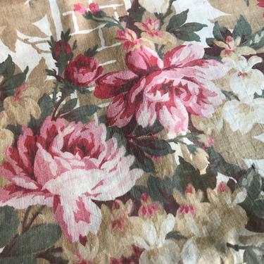 1 French Floral Print Cotton, Fabric Remnant, Pink Roses, Historical French Textile, Small Fragment, Period Projects, Damages 