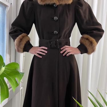 30s Fur Collar Belted Wool Coat