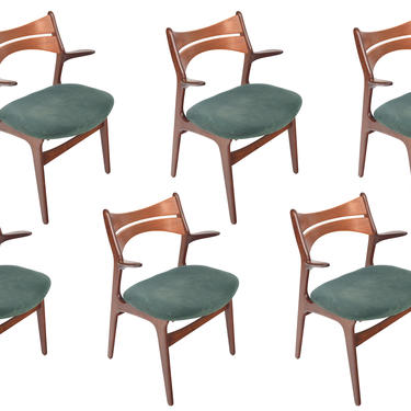 Set of Six Danish Mid Century Modern Rare Erik Buch Model 310 Captain's Dining Chairs 