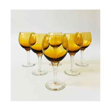Vintage Amber Wine Glasses / Set of 6 