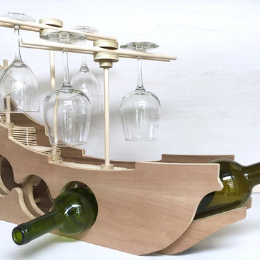Wooden Ship Wine Rack 