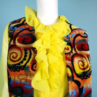 Vintage 60s velour vest. Carpet bag vest. Mod abstract. Vibrant colors. Psychadelic. By Aladdin. Size M/L 