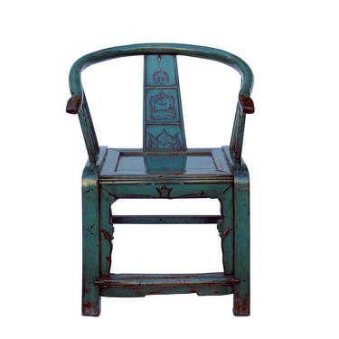 Teal Blue Lacquer Oriental Horse Shoe Curve Shape Accent Fusion Chair cs5370E 