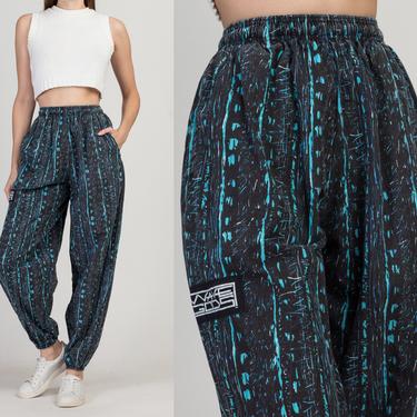 90s Black &amp; Blue Striped Hammer Pants - Extra Small | Vintage Abstract Graphic Surf Streetwear Jogger Sweatpants 