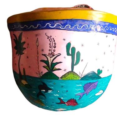 VINTAGE Clay Wall Planter, BOHO, Hand Painted Planter, Home Decor 