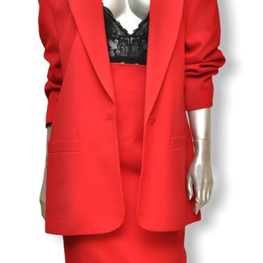Womens Vintage Red Skirt Suit 2 Piece Blazer and Pencil Skirt Set 90s Womens Suits 