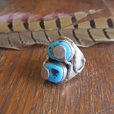 SNAKE CHARMER Zuni Silver Ring | Chunky Turquoise &amp; Sterling Native American Jewelry | Jude Candelaria, Effie Calavasa Grandson | Size 10 
