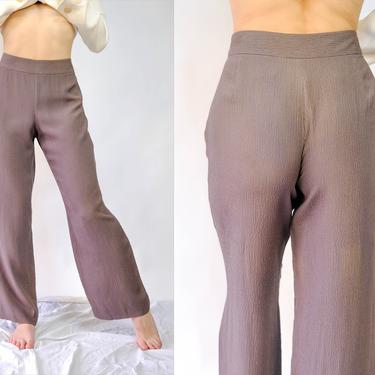Vintage Giorgio Armani Black Taupe Textured Silk Wide Leg Pants | Made in Italy | 100% Silk | 2000s Y2K Armani Designer Bohemian Slacks 