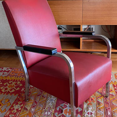 Vintage Art Deco Royal Chrome Red Lounge Chair 
