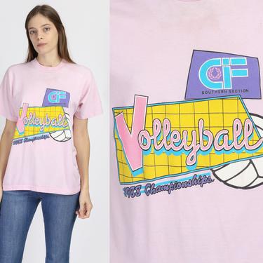 80s Volleyball Championship Graphic Tee - Large | Vintage 1988 Reebok Pink T Shirt 