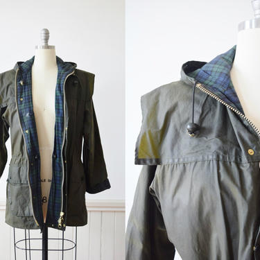 1990s Barbour Durham Jacket | Vintage Waxed Cotton Jacket | Fleece Lined |  M 