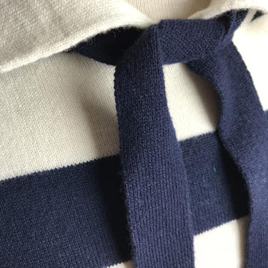 80’s knit sweater dress~ oversized shirt dress~ navy blue &amp; white striped woolen knit~ 1980s retro vintage~ belted sporty size Medium 