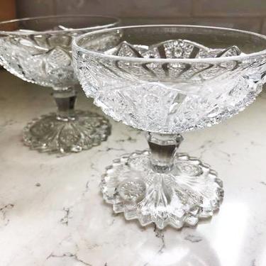 Set of 2 Vintage glass pedestal dessert diamond cut cups goblets, Indiana Glass Co. sherbet ice cream fruit farmhouse collectible, by LeChalet