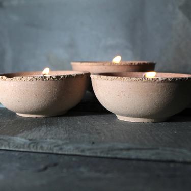 Rustic Terra Cotta Votive Dishes - Set of 3  for use as Trinket Dishes, Candle Holders, or Succulent Planters - Rustic Pink Clay/Terra Cotta 