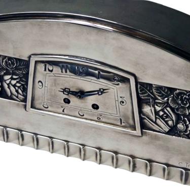 French Art Deco Silvered Bronze Mantle Clock by C, Terras 1925