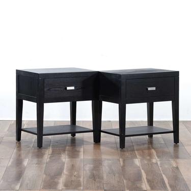 Pair Contemporary Craftsman Style Black Nightstands